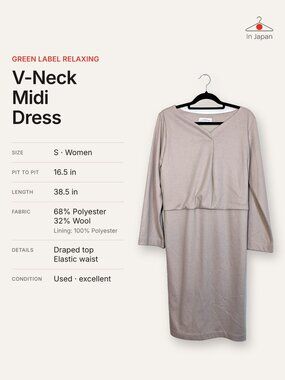 Green Label Relaxing Beige V-Neck Midi Dress